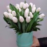 Белые тюльпаны в шляпной коробке с доставкой в Кисловодске