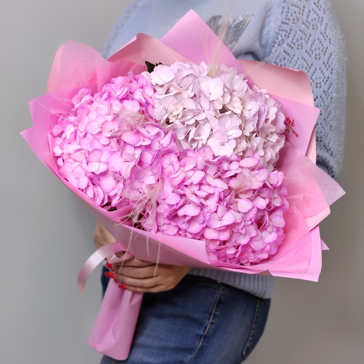 Розовый рассвет Букет гортензий с доставкой в Кисловодске